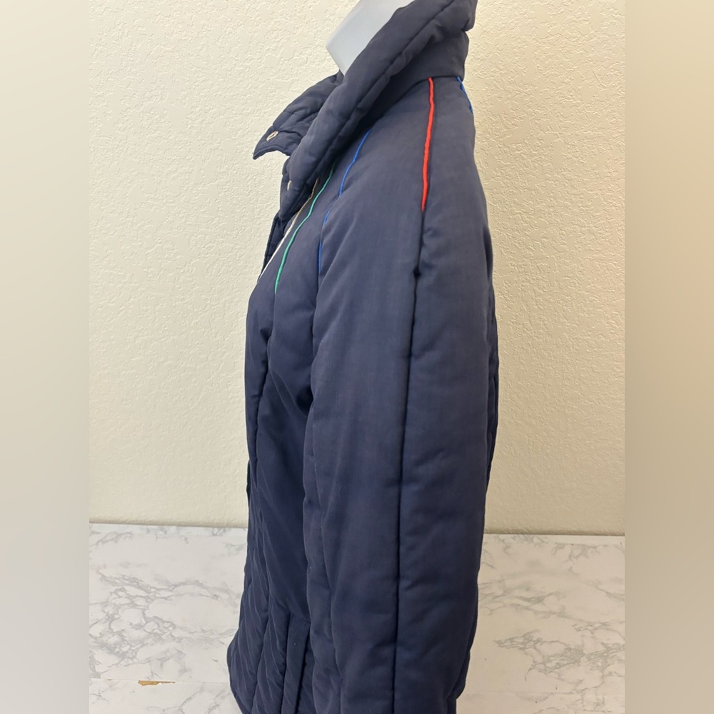 Vintage Aspen Puffer Jacket Women’s S Blue Color Striped Full Zip Snap Coat - Picture 2 of 5